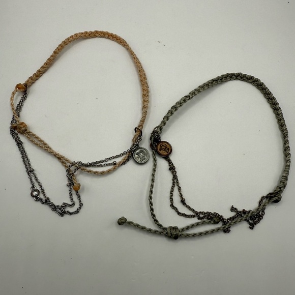 Pura Vida Jewelry - Pura Vida Green & Peach Woven Adjustable Bracelets Lot Of (2) with Chains